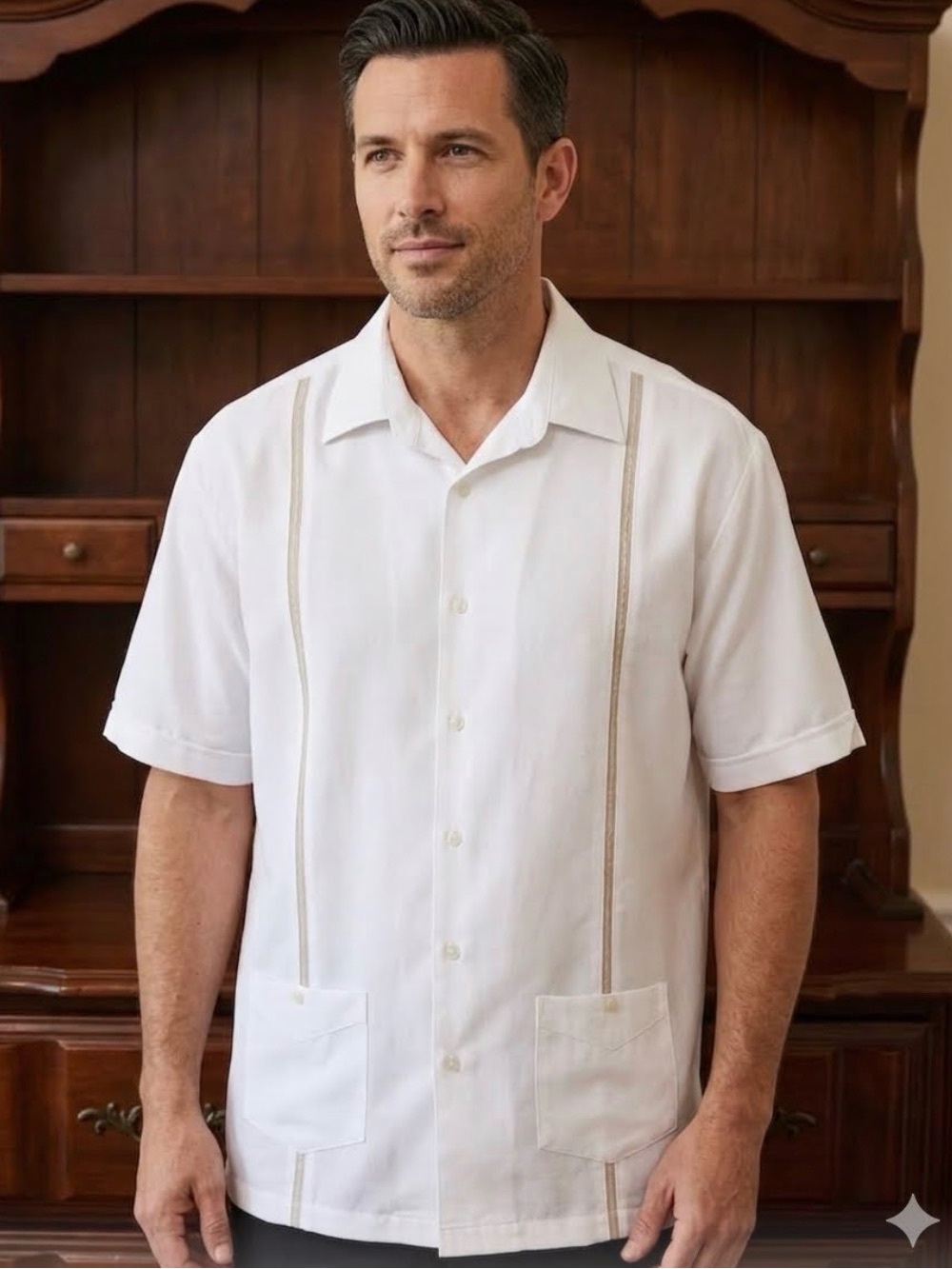 Vintage-Style White Guayabera Shirt Men’s XXL